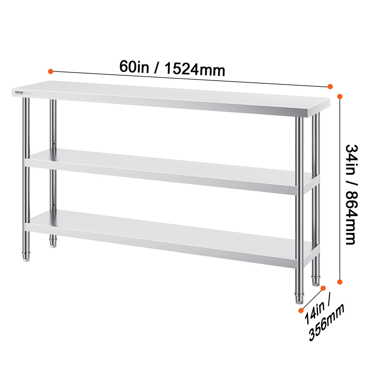 SucceBuy Stainless Steel Food Prep Table Commercial Kitchen Worktable with 2 Adjustable Undershelf for BBQ Kitchen Home Garage