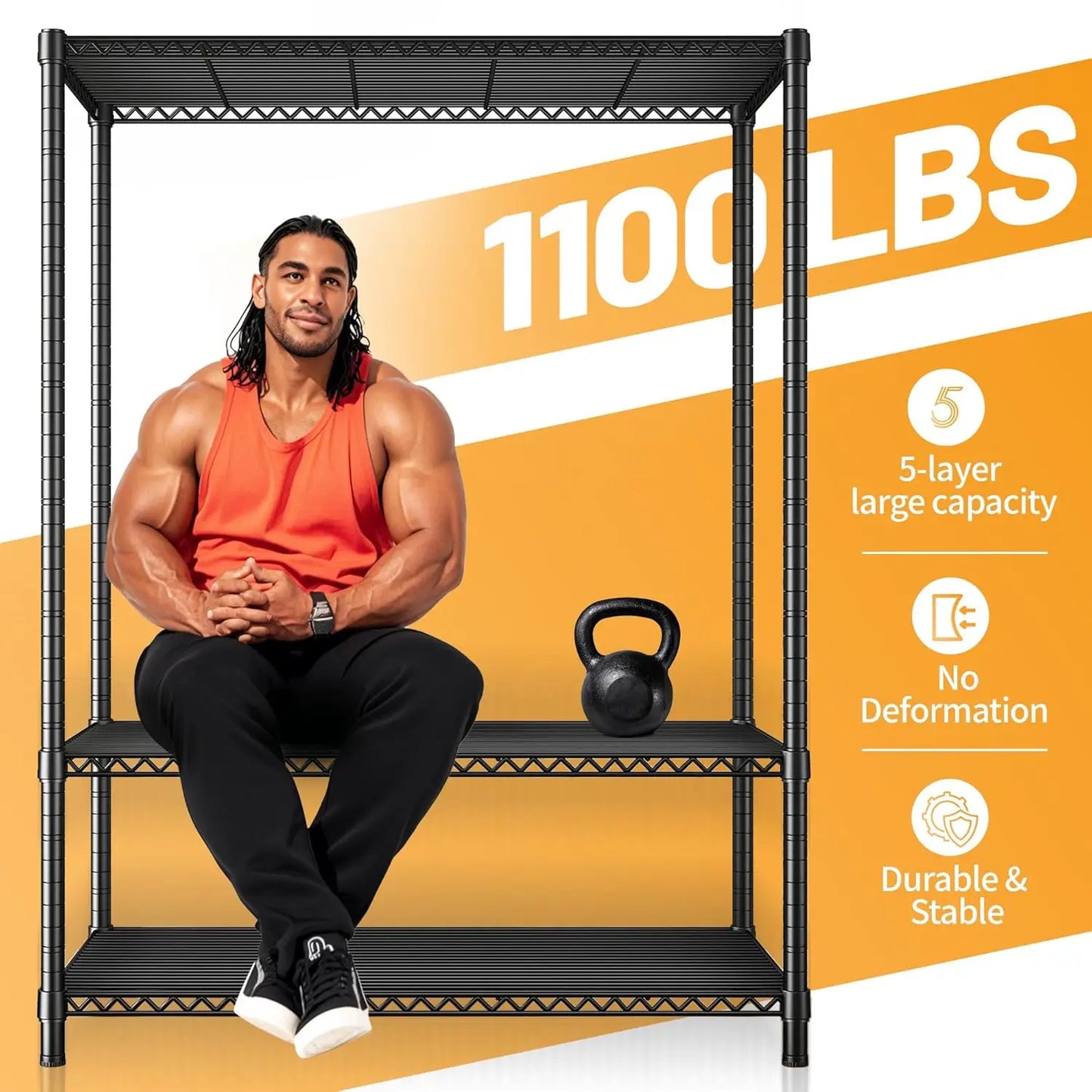 72''H Steel Wire Storage Shelves, 5-Tier Heavy Duty Metal Shelving, Adjustable Garage Rack, Customized