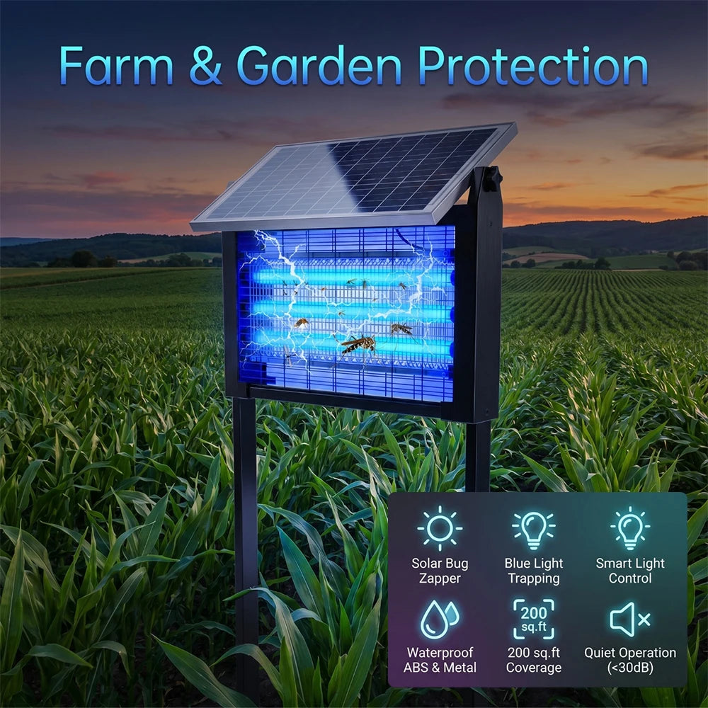 Solar Bug Zapper Outdoor IPX5 Waterproof UV Blue Light Mosquito Killer Lamp Auto Light Sensor Solar Powered Insect Fly Trap for Garden Farm Patio Yard Camping