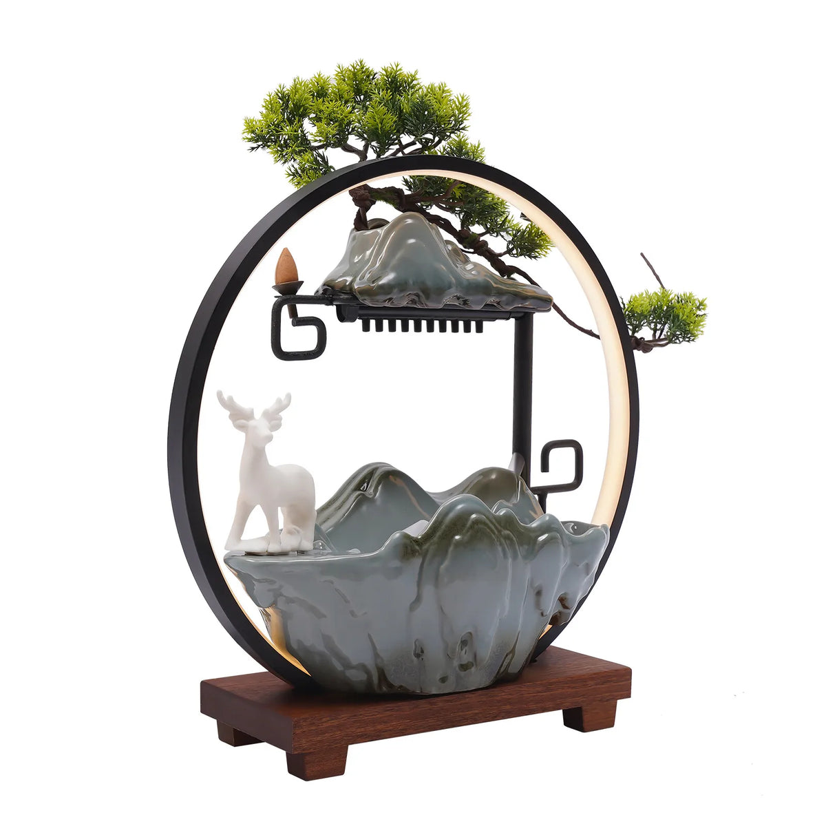 Bymaocar Decorative Water Fountain Tabletop Fountain LED Light Mist Effect Indoor Fountain Simulated Landscape Bonsai Tree Home Office Desk Decor Zen Relaxation Gift