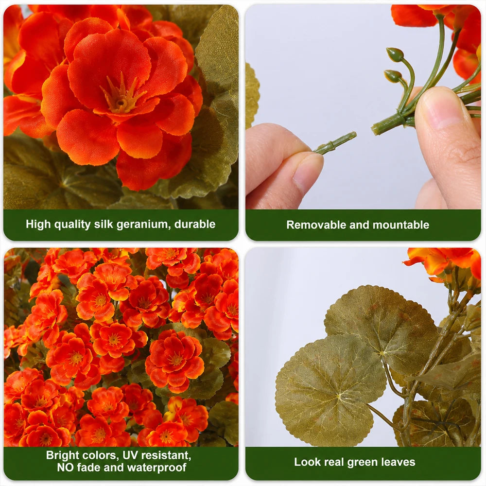 6pcs Artificial Fall Geranium Flowers Yellow Orange Faux Silk Begonia Fake Flower for Autumn Outdoor Home Garden Patio Porch Decor, Thanksging Decorations