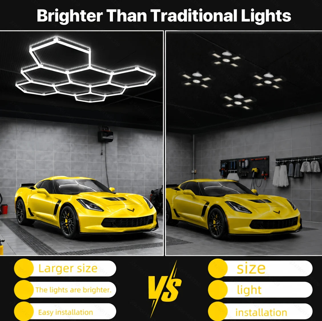 Hexagon Garage Lights DIY Hexagon Led Light 6500K Ultra Bright Honeycomb Hex Lights Easy Install Durable Design for Garage Shop Basement Barber Homegym
