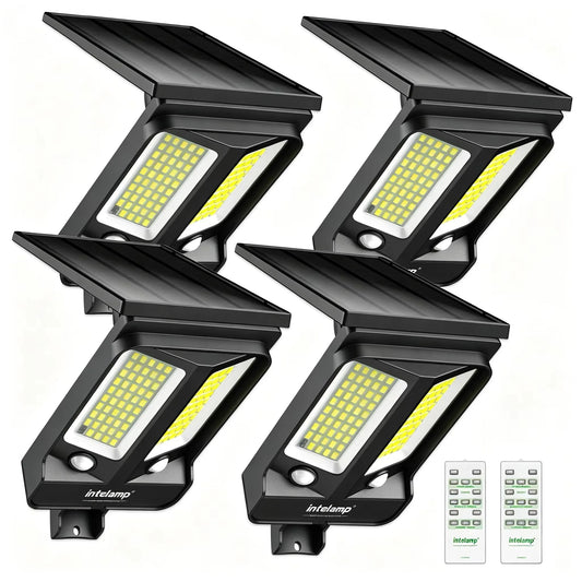 Intelamp Long Battery Life 4000mAh Outdoor Solar Street Lights Flood Light 240° Wide Lighting Two Motion Sensors Detect 180°