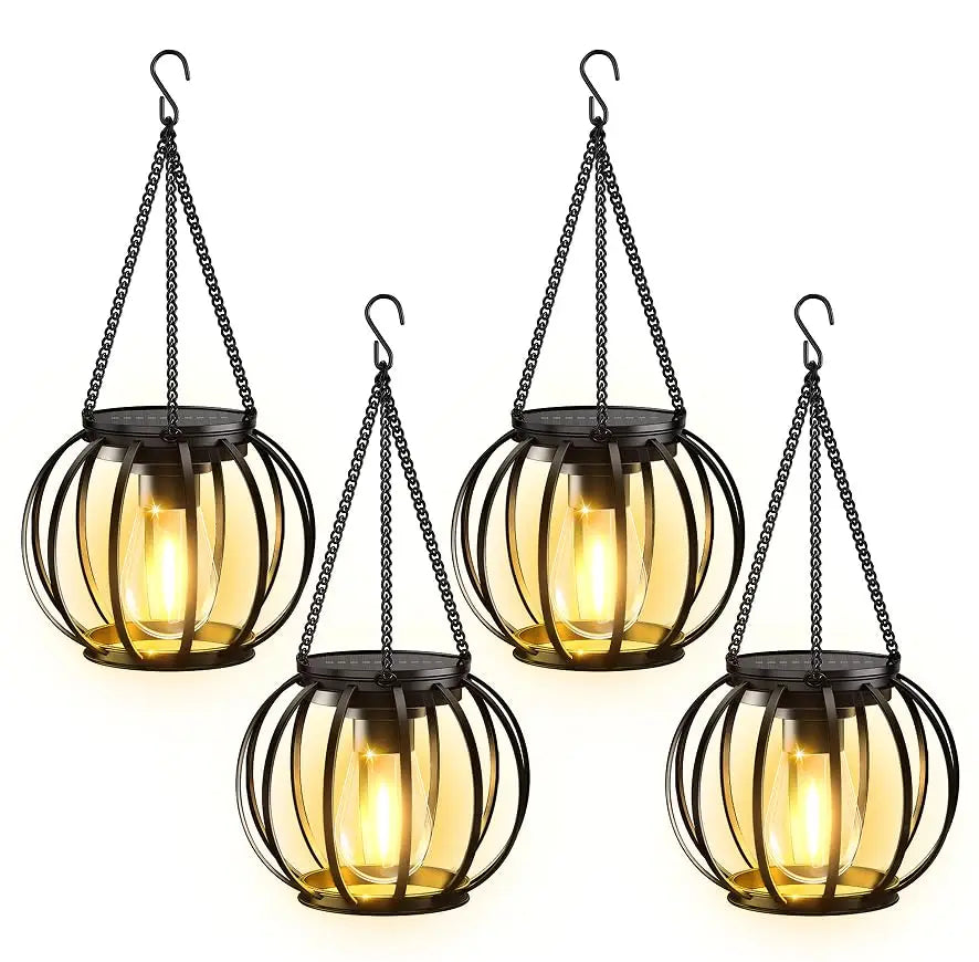 4 Pack Solar Lanterns Outdoor Waterproof, Upgraded Metal Hanging Solar Lights Outdoor Lanterns, Brighter Auto On/Off Outdoor Hanging Lantern for Yard Patio Pathway Porch Garden Decor