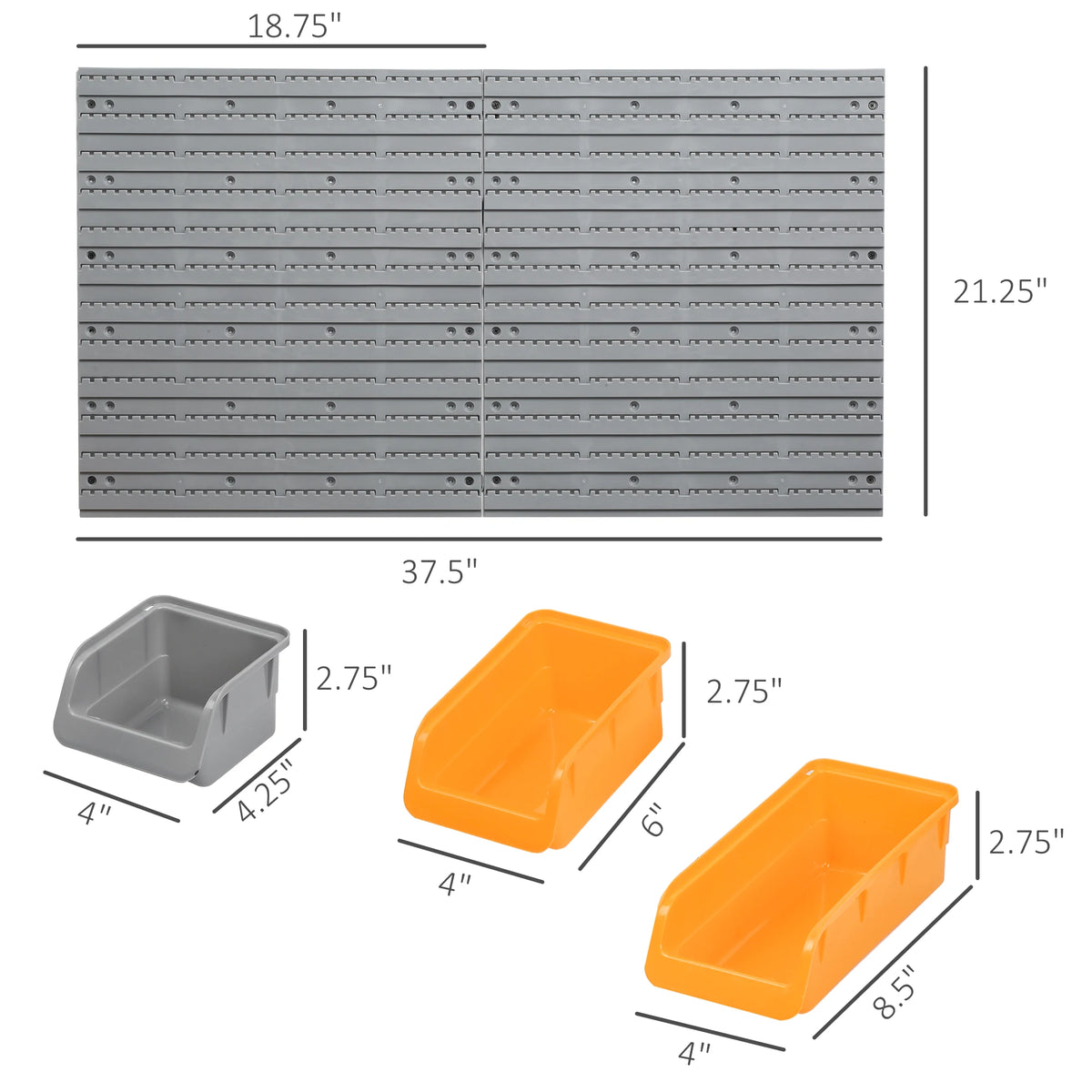 Durhand Wall Mounted Storage Bins, 44Pc Pegboard Tool Organizer Rack Kit Garage Plastic Shop Tool, Orange