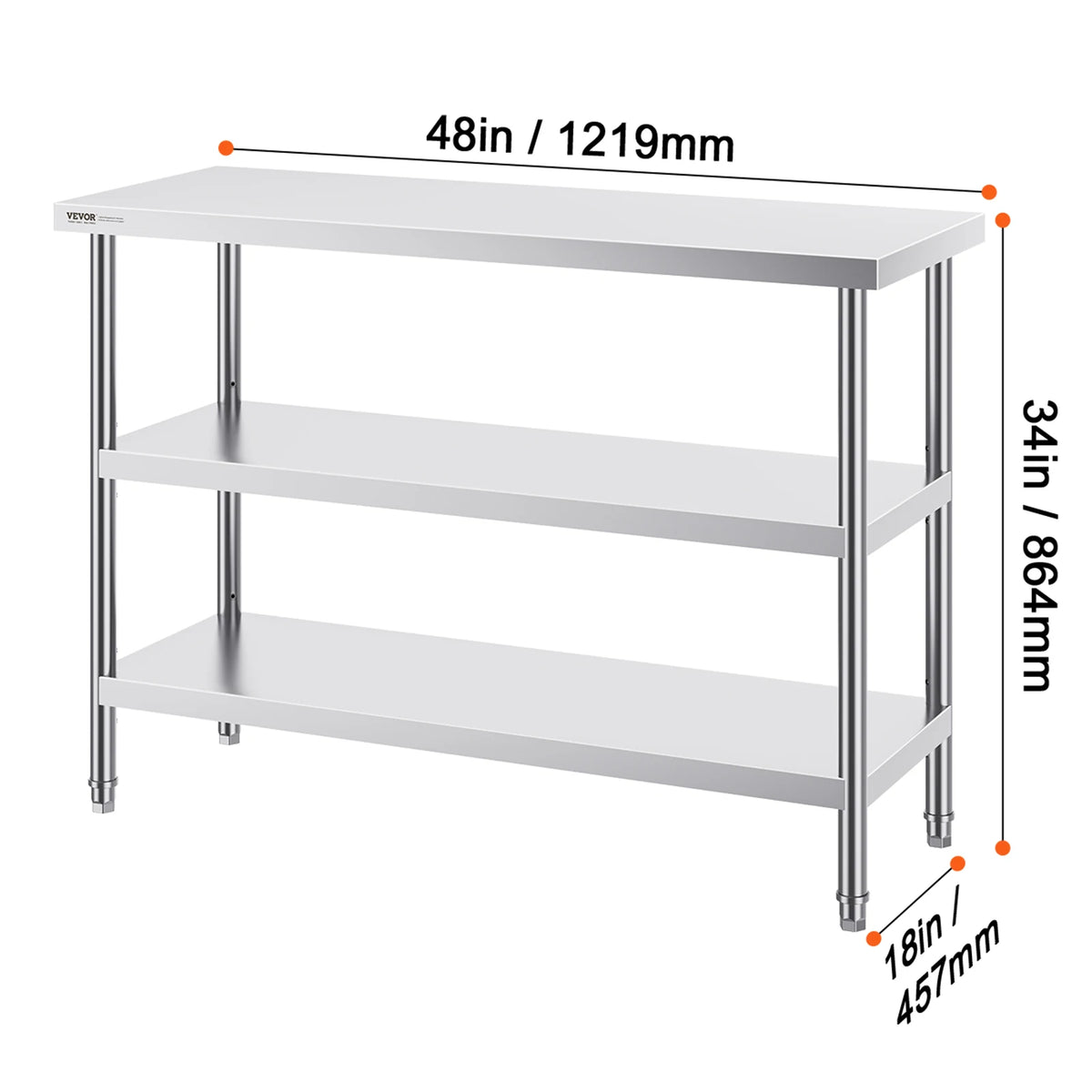 SucceBuy Stainless Steel Food Prep Table Commercial Kitchen Worktable with 2 Adjustable Undershelf for BBQ Kitchen Home Garage