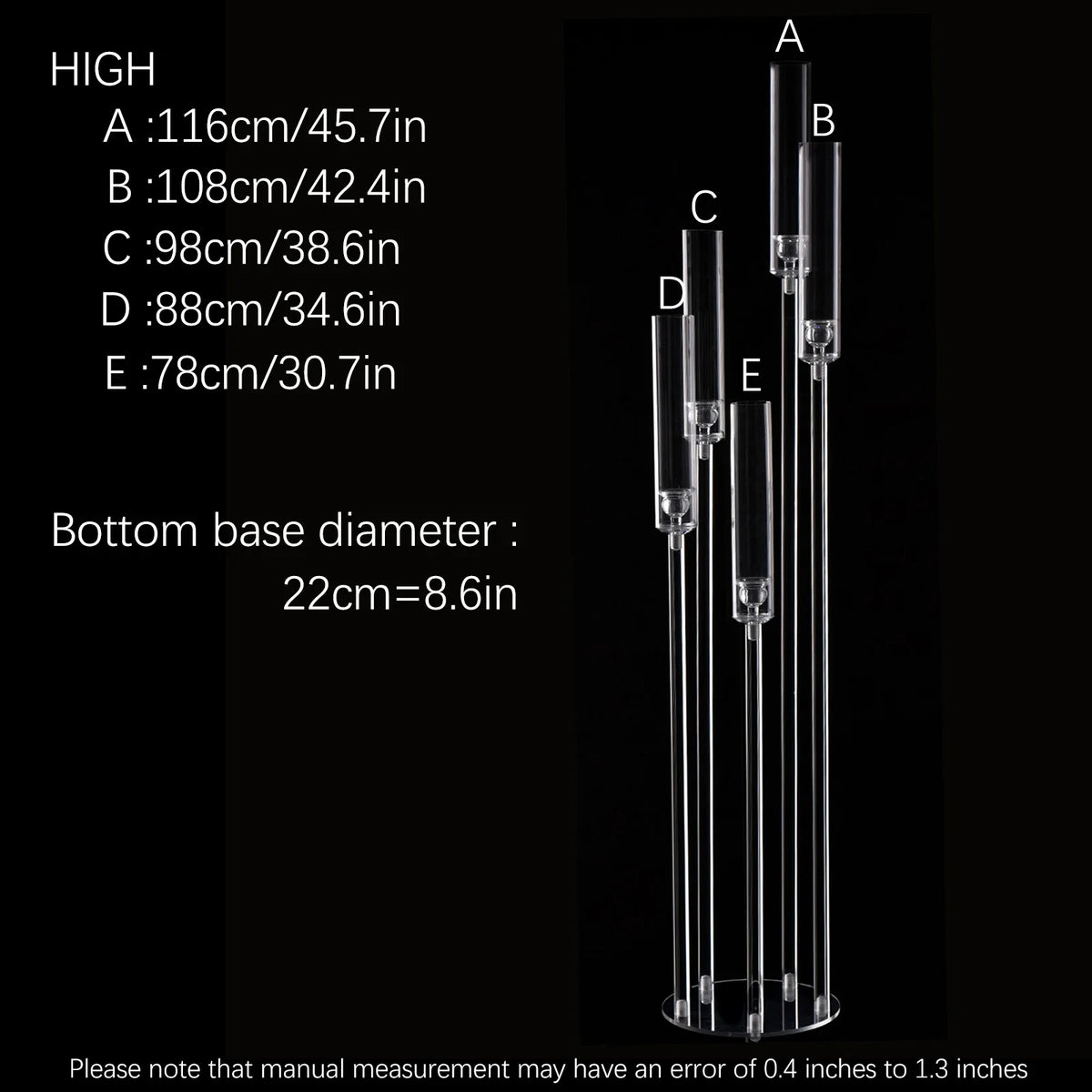 Clear Acrylic Floor Candelabra 5 Arm Tall Candlestick Holder for Wedding Table Centerpiece Ceremony Party Home Decoration 10PCS