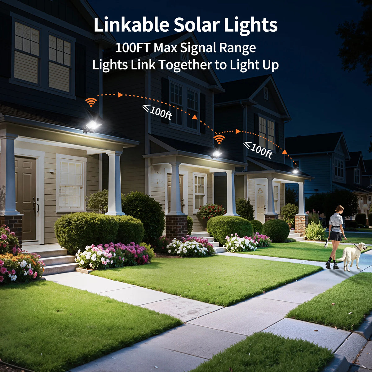 Intelamp Long Battery Life 4000mAh Outdoor Solar Street Lights Flood Light 240° Wide Lighting Two Motion Sensors Detect 180°