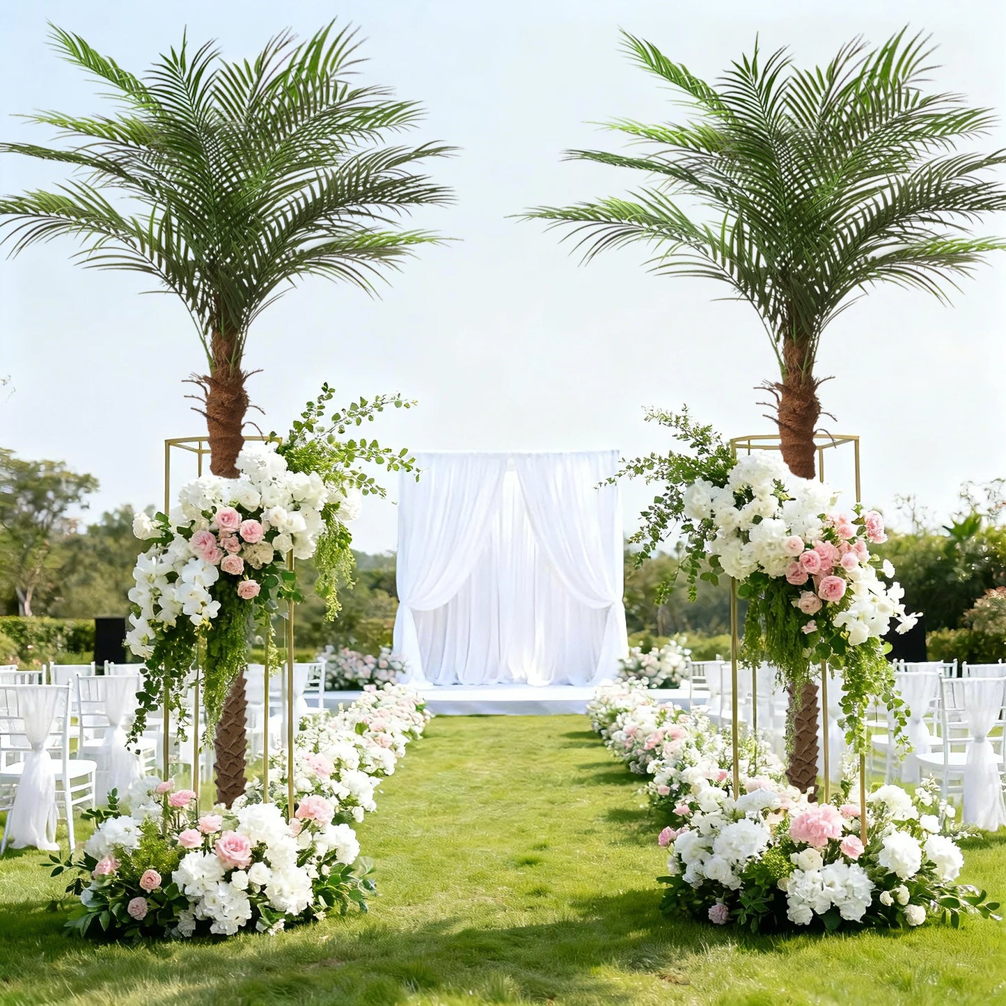 4/5/6/7/8/9FT Faux Palm Tree, Artificial Golden Cane Palm Tree Outdoor Indoor, Fake Tree for Home House Office Living Room Yard Patio