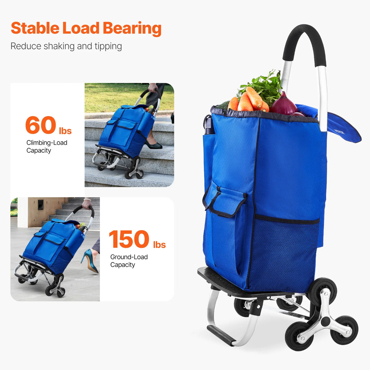 SucceBuy 36L Folding ShoppingCart Stair Climbing Handcart with 6Wheels & Oxford Cloth Bag Hand Truck for Grocery Laundry Storage